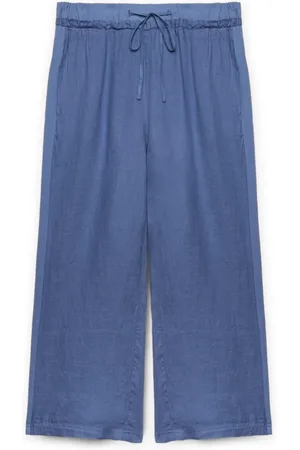 Fiorella rubino Broeken, Dames, Blauw, XL, Linnen, Linnen en jersey broek met veters
