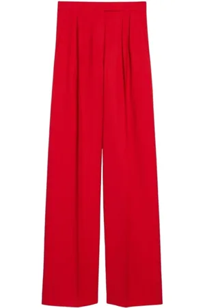 Max Mara Broeken, Dames, Rood, XS, Wol, Rode Wollen Broek met Wijde Pijpen