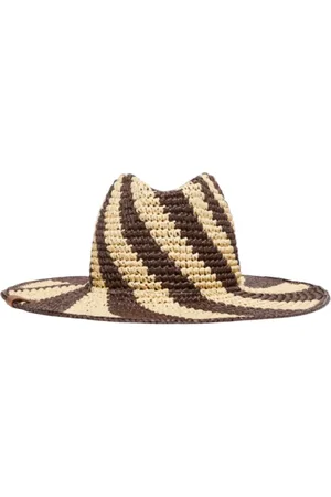 Max Mara Accessoires, Dames, Veelkleurig, 58 CM, Gestreepte Fedora Hoed met Brede Rand