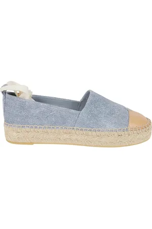 Tory Burch Schoenen, Dames, Blauw, 38 EU, Katoen, Platte Cap-Toe Espadrille Schoenen