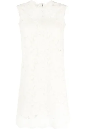 Dolce & Gabbana Kleedjes, Dames, Wit, 2Xs, Katoen, Witte Kant Mouwloze Shift Minijurk