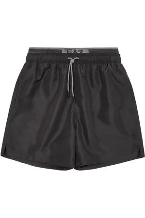 EA7 Badkleding, Heren, Zwart, S, Polyester, Zwarte zwemboxer met grijze tailleband