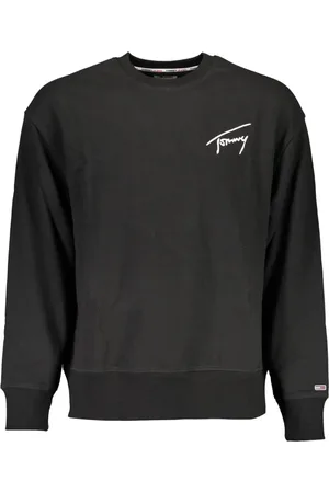 Tommy Hilfiger Sweatshirts & Hoodies, Heren, Zwart, XL, Zwarte Crewneck Sweatshirt met Lange Mouwen en Borduursel