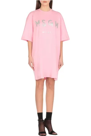 Msgm Kleedjes, Dames, Roze, S, Katoen, Roze Gerimpelde Midi Jurk