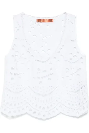 ERMANNO SCERVINO Tops, Dames, Wit, S, Witte Mouwloze Top met Schelprand