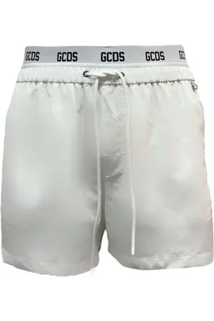 GCDS Badkleding, Heren, Wit, L, Polyester, Witte Essentials Boxer met Zwart Logo