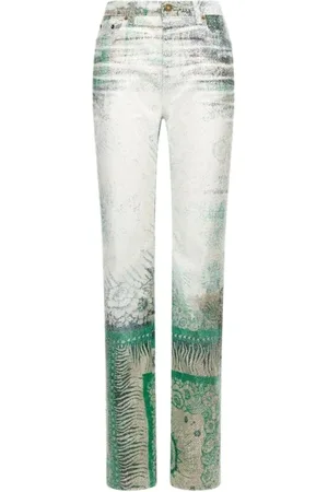 Roberto Cavalli Jeans, Dames, Groen, S, Katoen, Bandana Print Jeans Groen Vrouw