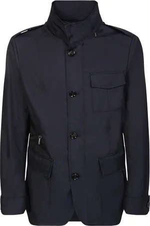 MOORER Jassen, Heren, Blauw, 2Xl, Polyester, Blauwe Driekwartjas Stijlvol