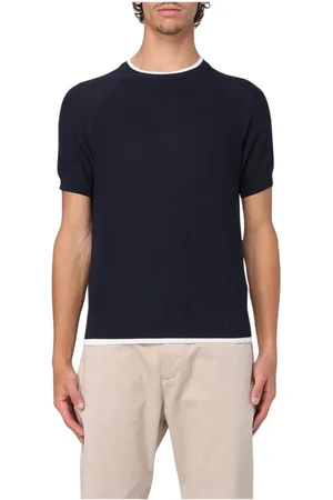 ELEVENTY Truien, Heren, Blauw, L, Katoen, Blauwe Crewneck Sweatshirt met Ribbed Trims