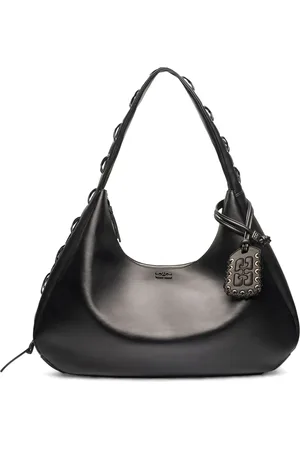 Ganni Tassen, Dames, Zwart, ONE Size, Leer, Zwarte Hobo Tas met Korsetdetails