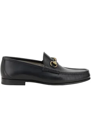 Gucci Schoenen, Heren, Zwart, 43 EU, Leren Loafers met Horsebit Detail