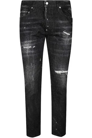 Dsquared2 Jeans, Heren, Zwart, W30, Katoen, Slim Fit Jeans met Ripped Details