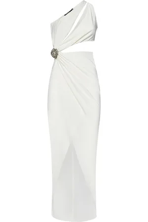 AMEN Kleedjes, Dames, Wit, 2Xs, Witte Asymmetrische Midi Jurk met Uitsparingen