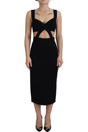 Dolce & Gabbana Kleedjes, Dames, Zwart, 2Xs, Nylon, Zwart Viscose Bodycon Sheath Midi Jurk
