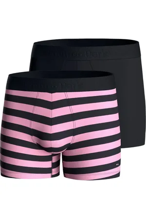 Eden Park Ondergoed, Heren, Veelkleurig, XL, Katoen, Set van twee effen en gestreepte boxershorts in marineblauw en roze stretchkatoenen jersey
