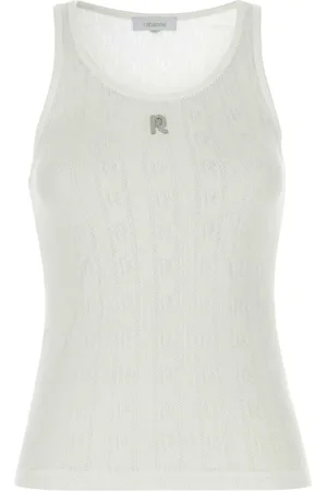 Paco rabanne Tops, Dames, Wit, XS, Katoen, Witte Katoenen Tanktop