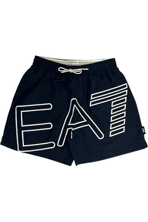 EA7 Badkleding, Heren, Blauw, XL, Polyester, Blauwe Heren Zwemboxer met Geborduurd Logo