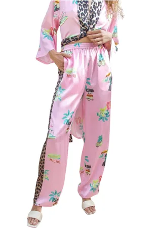 Crās Broeken, Dames, Roze, XL, Polyester, Hawaii Print Kimono Stijl Broek