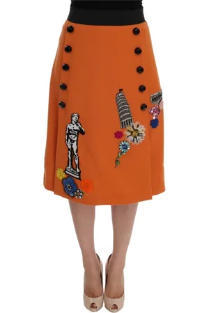 Dolce & Gabbana Rokken, Dames, Oranje, 3Xs, Wol, Oranje Wol Kristal Pailletten Applicaties Rok