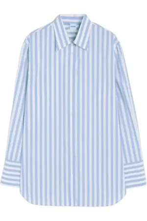 Aspesi Blouses & Shirts, Dames, Blauw, XS, Katoen, Verticaal Gestreept Katoenen Popeline Overhemd