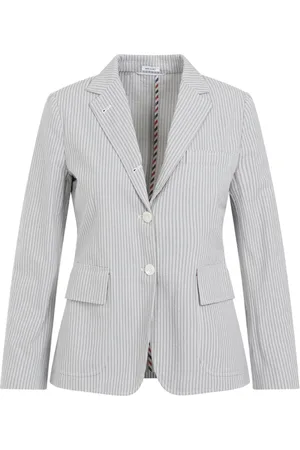 Thom Browne Jassen, Dames, Grijs, 2Xs, Katoen, Grijze Gestreepte Katoenen Jas