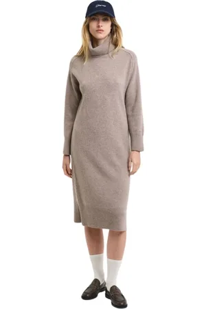 GANT Kleedjes, Dames, Grijs, M, Wol, Coltrui Jurk met Chevron Afwerkingen