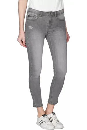 YES ZEE BY ESSENZA Jeans, Dames, Grijs, W30, Katoen, Grijze Push-Up Jeggings met Distressed Details