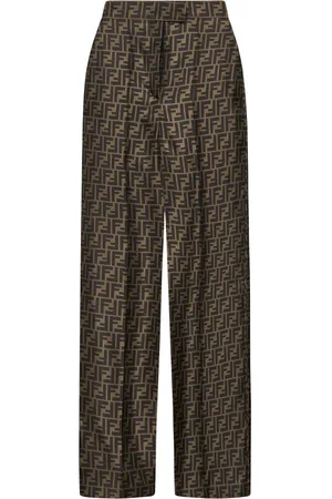 Fendi Broeken, Dames, Bruin, 2Xs, Leer, Zijden Twill Palazzo Broek