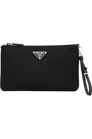 Prada Tassen, Dames, Zwart, ONE Size, Nylon, Nylon Pols Pouch met Logo Plaque
