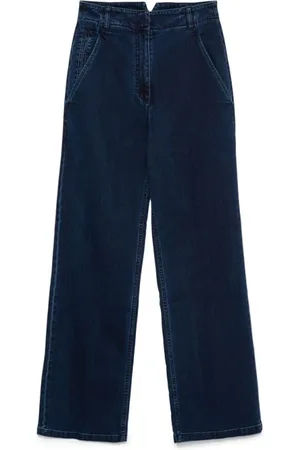 tibi Jeans, Dames, Blauw, W24, Denim, Flared Indigo Denim Jeans met Gesp Detail