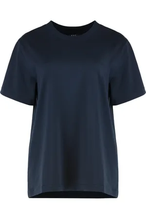 A.P.C. Tops, Dames, Blauw, XS, Katoen, Geborduurd Katoenen Crew-Neck T-shirt