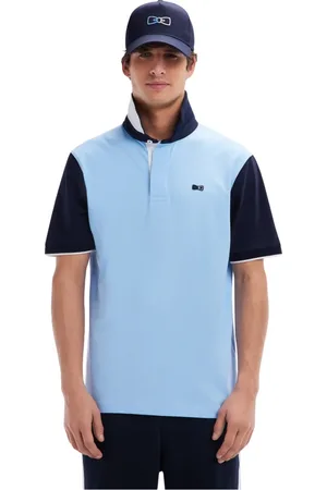 Eden Park Tops, Heren, Blauw, M, Katoen, Katoenen hemelsblauw T-shirt met korte mouwen en tweekleurige kraag, relaxte pasvorm