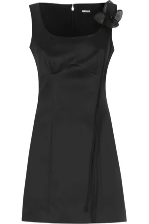 ROTATE Kleedjes, Dames, Zwart, M, Zwarte Elegante Midi Jurk met Geplooide Detail