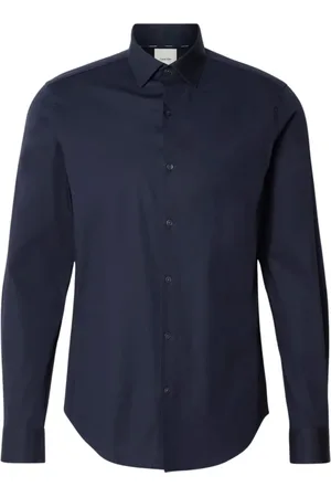 Calvin Klein Overhemden, Heren, Blauw, XL, Katoen, Blauw Elegant Katoenen Overhemd Slim Fit