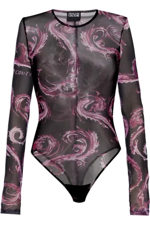 VERSACE Tops, Dames, Zwart, M, Leer, Body met patroon