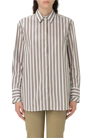 FAY Blouses & Shirts, Dames, Veelkleurig, XL, Katoen, Bruine Gestreepte Lange Mouwen Shirt