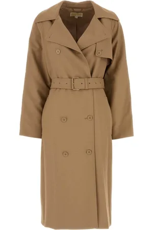 Michael Kors Mantels, Dames, Bruin, S, Polyester, Stijlvolle Kamelen Trenchcoat