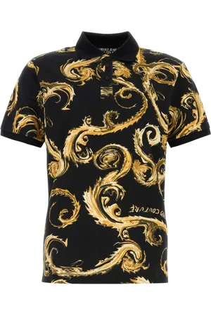 VERSACE Tops, Heren, Veelkleurig, M, Gedrukt Piquet Polo Shirt