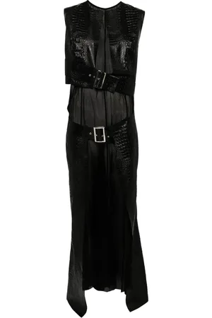 JUNYA WATANABE Kleedjes, Dames, Zwart, S, Zwarte Kunstleren Flared Day Jurk