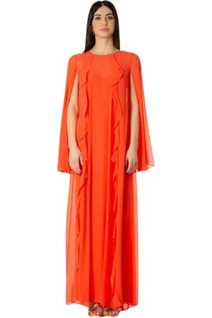 Max Mara Kleedjes, Dames, Oranje, L, Elegante Georgette Zijden Jurk - Koraal