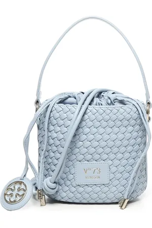 V°73 Tassen, Dames, Blauw, ONE Size, Blauwe synthetische geweven hobo-tas met hanger