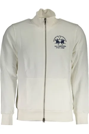 La Martina Sweatshirts & Hoodies, Heren, Wit, M, Katoen, Witte Katoenen Heren Sweater Met Rits