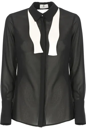 Elisabetta Franchi Blouses & Shirts, Dames, Zwart, XL, Polyester, Ivoor Zijden Strik Blouse Shirt