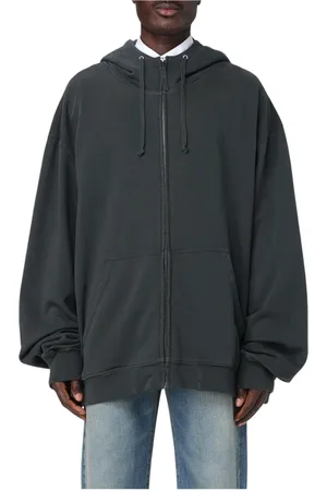 Maison Margiela Sweatshirts & Hoodies, Heren, Zwart, XS, Katoen, Zwarte Crewneck Sweatshirt met Geribbelde Zoom