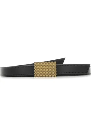 Lanvin Accessoires, Dames, Zwart, 80 CM, Leer, Gouden Vierkante Gesp Leren Riem
