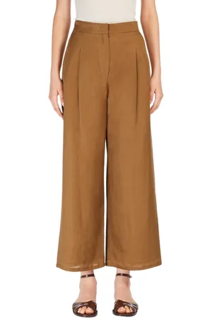 Max Mara Broeken, Dames, Bruin, M, Wijde Pijp Dazzy Broek Tabak