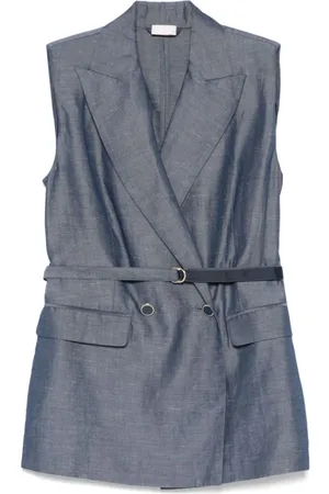 Liu Jo Jassen, Dames, Blauw, L, Blauwe double-breasted jas met zakken