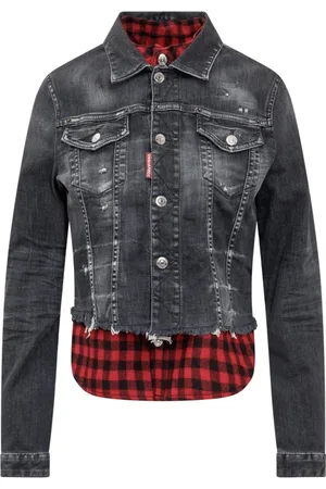 Dsquared2 Jassen, Dames, Zwart, S, Denim, Geruite Overhemdjasje
