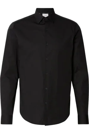 Calvin Klein Overhemden, Heren, Zwart, XL, Katoen, Zwarte Slim Fit Overhemd