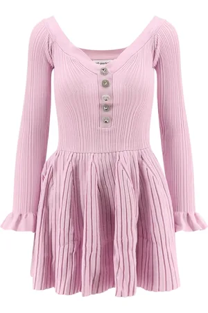 Self-Portrait Kleedjes, Dames, Roze, S, Polyester, Geribbelde Gebreide Mini-jurk met Juweelknopen